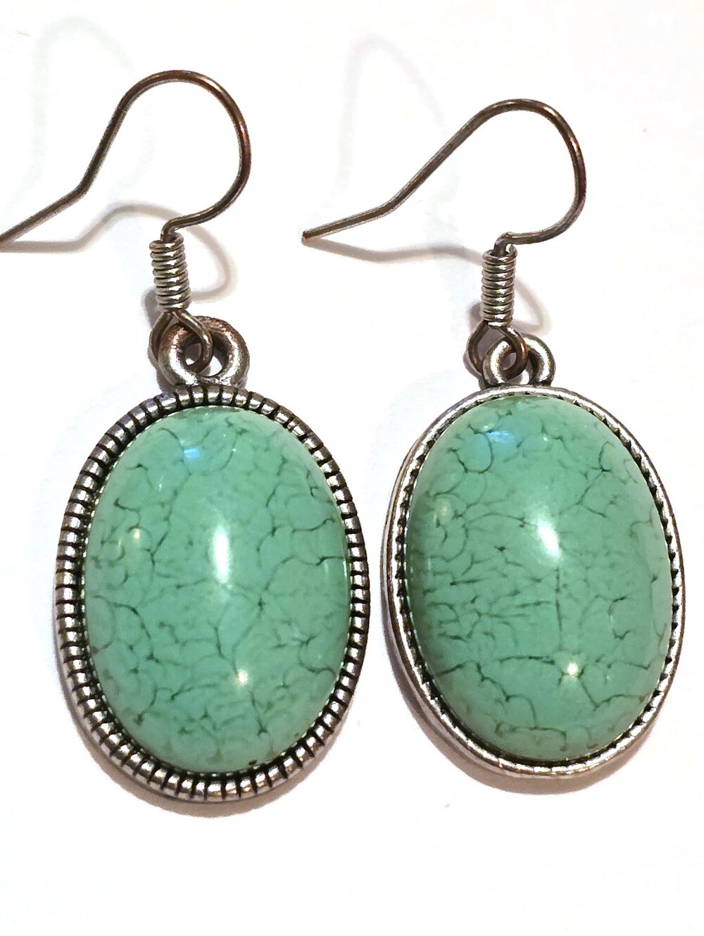 Earrings turquoise blue color silver tone metal southwestern style western